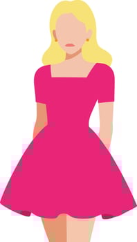 Woman wearing bright pink dress with short sleeves standing isolated on white background fashion style vector