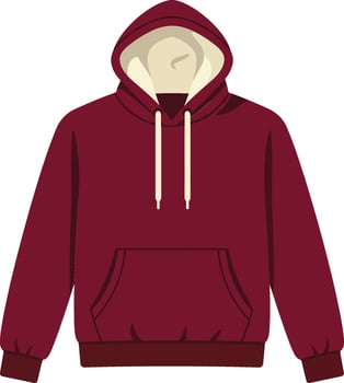 Maroon hoodie with cream inner lining and white drawstrings isolated on white background for casual comfort and style vector