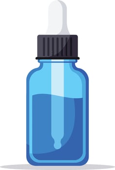 Blue glass dropper bottle with black cap isolated on white background for essential oils or medicine container packaging design vector