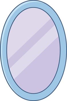 Oval wall mirror with blue frame reflecting light minimalist home decor accessory for interior design vector