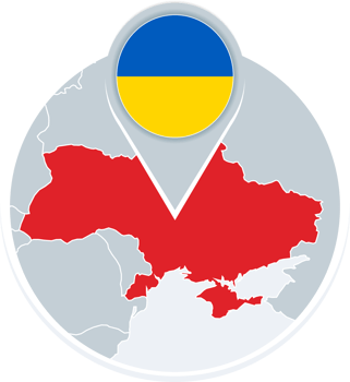 Ukraine map and flag, map icon with highlighted Ukraine png