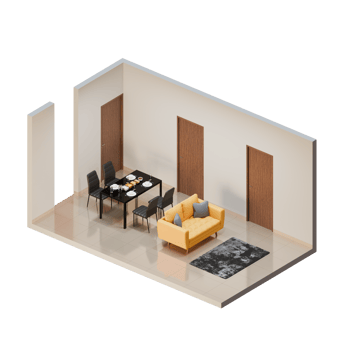 Isometric Living Dining Room With One Yellow Sofa And Black Furniture png