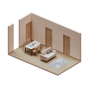 Isometric Dining Living Room With Wood Floor png