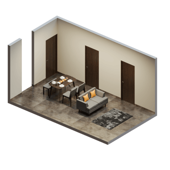 Isometric Open Space Interior Dining Living Room png