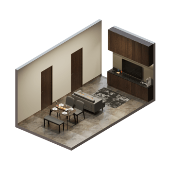 Isometric Open Space Interior Living Dining Room png