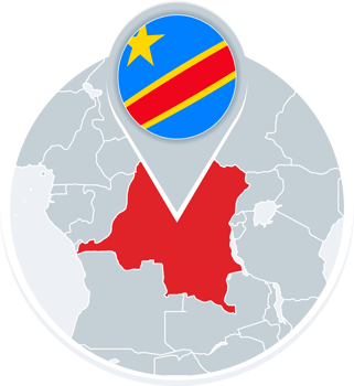 Democratic Republic of the Congo map and flag, map icon with highlighted DR Congo png