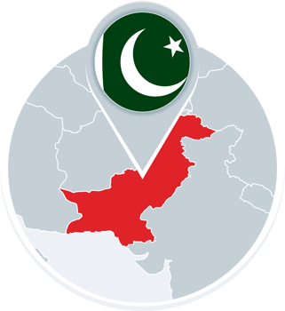 Pakistan map and flag, map icon with highlighted Pakistan png