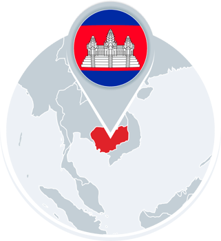 Cambodia map and flag, map icon with highlighted Cambodia png