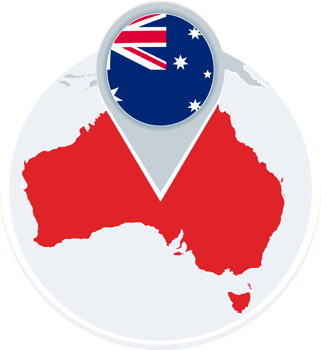 Australia map and flag, map icon with highlighted Australia png