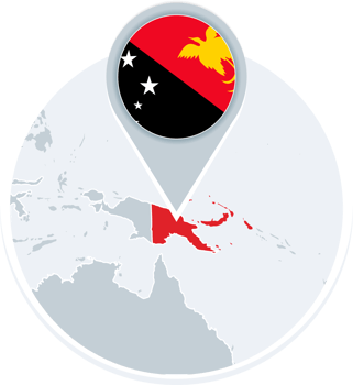 Papua New Guinea map and flag, map icon with highlighted Papua New Guinea png