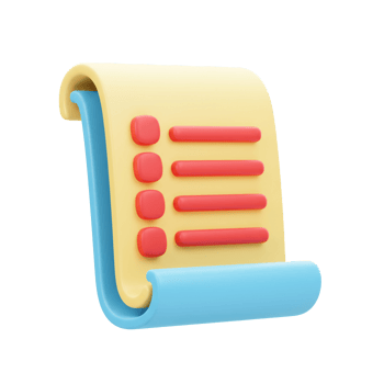 Playful 3D yellow scroll with red checklist lines and blue backing png