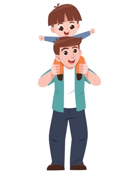 Father Giving Son a Shoulder Ride Cartoon vector