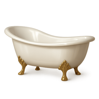 Elegant White Bathtub with Gold Accents png