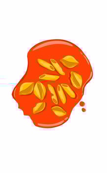 Delicious Renne and conchiglie Pasta on a spicy red chili sauce vector