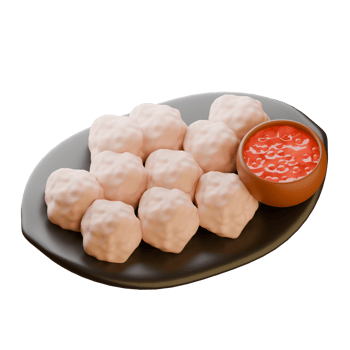 3D Street Food Pentol on Plate with Red Chili Dip png