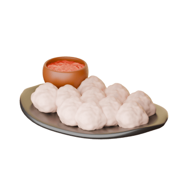 3D Savory Meatballs with Spicy Dipping Sauce png