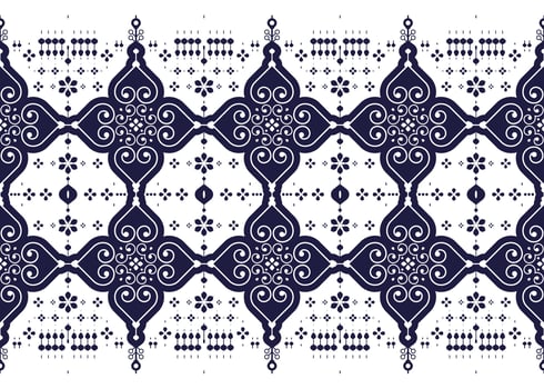 ethnic fabric seamless pattern, blue and white style, design for cloth, carpet, batik, wallpaper etc vector