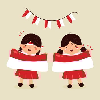 Cute Girls Holding Indonesian Flag Celebrating Indonesia Independence Day vector