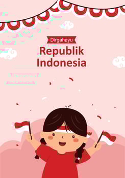 Cute Girl Holding A Flag for Indonesia Independence Day Celebration vector