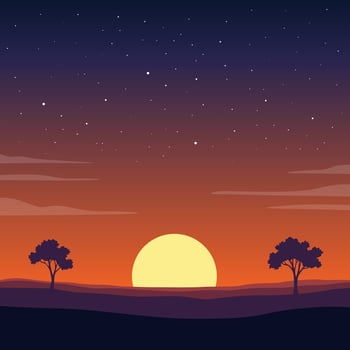 Illustration of a Sunset in the Evening and a Sky Filled with Stars vector