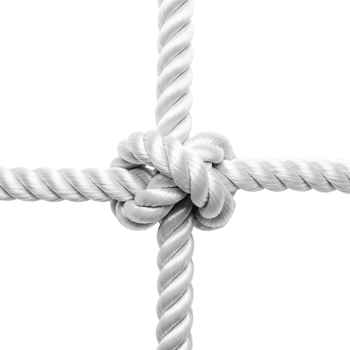 Close up of a thick white rope tied in a secure knot on a transparent background png