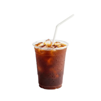 Refreshing iced coffee in a clear plastic cup with a white straw png