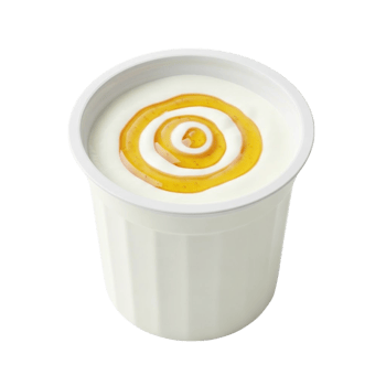 Creamy yogurt with a swirl of golden honey in a white container png
