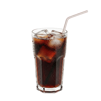 Refreshing iced coffee in a tall glass with ice cubes and a straw png
