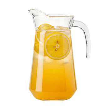 Refreshing pitcher of lemonade with ice and lemon slices on a transparent background png