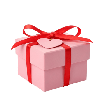 A delicate pink gift box adorned with a vibrant red ribbon and a charming heart shaped tag png