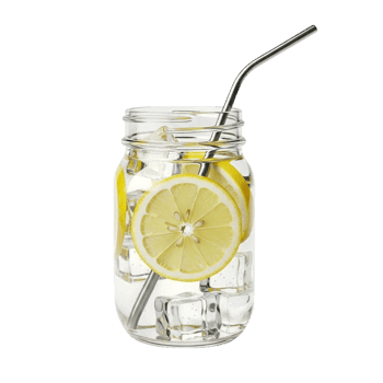 Refreshing lemonade in a jar with ice and a metal straw png
