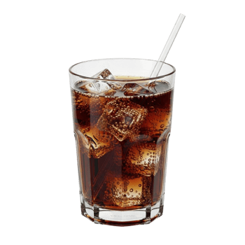 Refreshing glass of cola with ice cubes and a straw on a transparent background png
