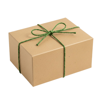 Simple kraft paper gift box tied with green twine on a transparent background png