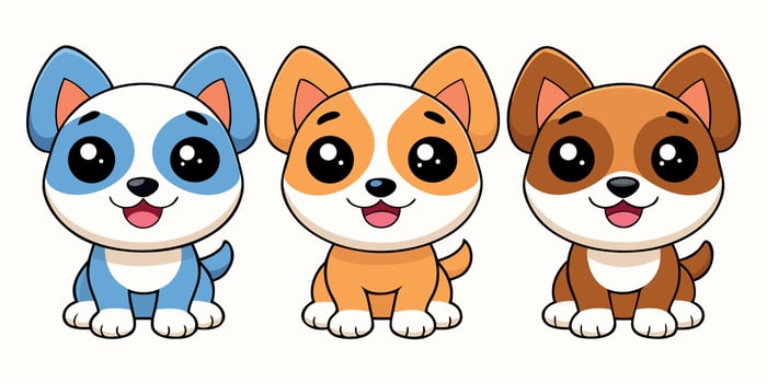 Adorable group of cute cartoon puppies with happy faces and bright eyes perfect for children's designs and pet related projects vector