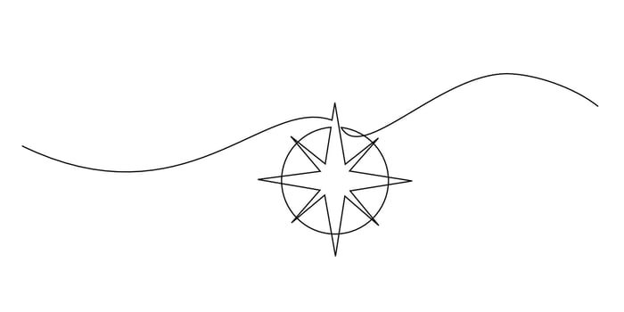 Minimalist compass icon, a one line drawing representing direction, perfect for a logistics company logo or a navigation app. vector