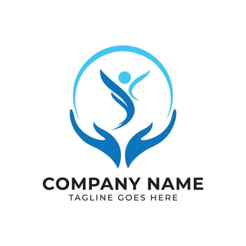 Symbolic Logo Featuring Hands, Figure, and Circle for Health and Wellness Companies Branding with Modern and Minimalist Design Elements vector