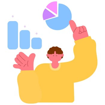 Happy man pointing at a chart, illustrating business strategy and growth flat illustration vector