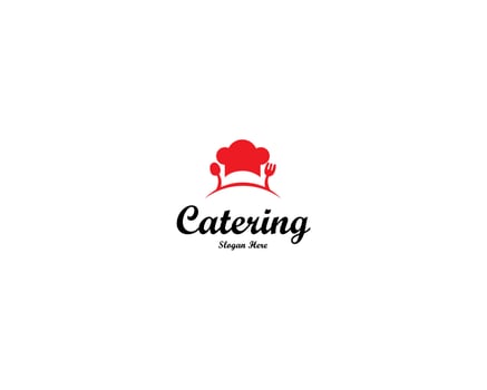 Template of catering company logo. Hand sketched lettering typography. Outdoor events and restaurant service logo isolated on white background vector
