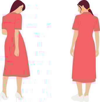 Woman in formal and casual pink dress - back view illustration. vector