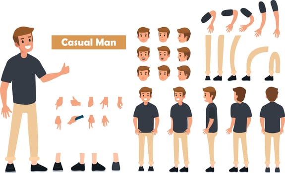 Young Cartoon 2d kid character constructor sets for full body and head rigging design vector