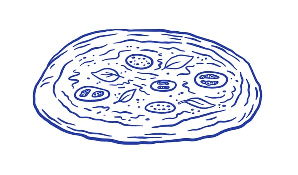 Hand drawn pizza illustration. Italian pizzeria, fast food in doodle style. vector