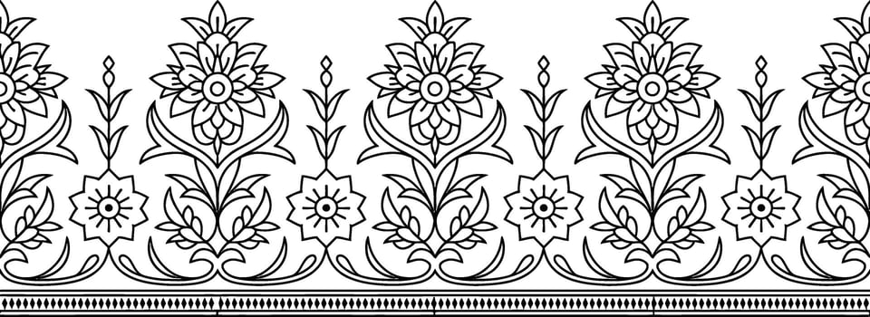 Black and White Floral Border Design with Repeating Patterns vector