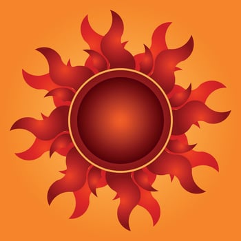 a red sun with flames on an orange background vector