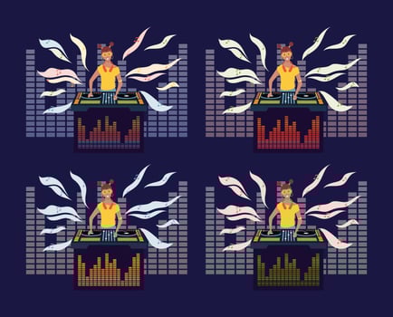 Cartoon Color Character Person Female DJ in Night Club Concept Set. vector