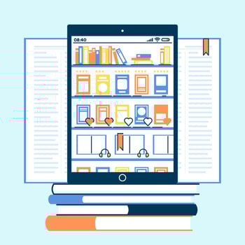 Cartoon Color Online Library with Audiobooks Concept. vector