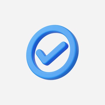 3D blue check mark icon representing approval and confirmation. vector