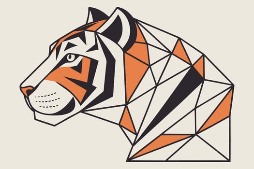Geometric Tiger Profile in Orange Black and White animal vector