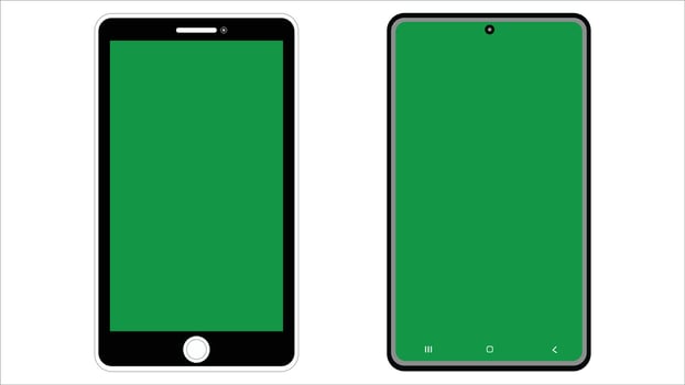 Smartphone illustration of a scene with a blank green screen. vector