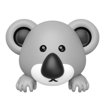 3D render of a cute cartoon koala bear peeking. Adorable grey koala head with big ears, black nose, and paws, perfect for kids themes or animal designs. png