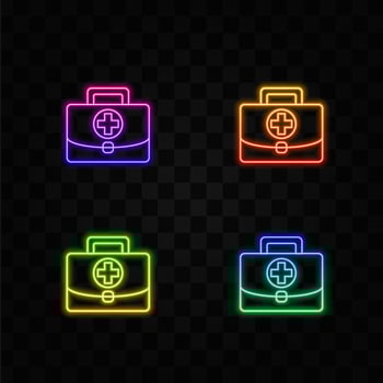 first aid kit. neon style.concept of health, care and medical diagnosis. flat design. vector